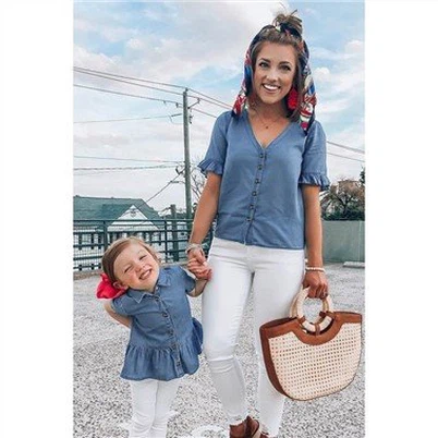 Džínové top z Peplum s krátkými rukávy